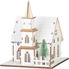 Kép 2/6 - Dekoráció MagicHome Karácsony, templom, fa, 6xLED meleg fehér, 15x17x18.5 cm, 2xAAA