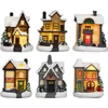 Kép 1/3 - Dekoráció MagicHome Karácsony, házikó, polirezin, 1xLED meleg fehér, 6x6x8 cm, 2xLR44, vegyes minták