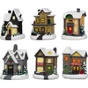 Kép 2/3 - Dekoráció MagicHome Karácsony, házikó, polirezin, 1xLED meleg fehér, 6x6x8 cm, 2xLR44, vegyes minták