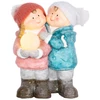 Kép 1/2 - Figura MagicHome, karácsonyi, fiú és lány hógömbbel, 1 LED, kerámia, 27,5x23x40 cm