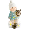 Kép 1/2 - Figura MagicHome, karácsonyi, fiú ülő zsámolyon bagollyal, 1 LED, polirezin, 10,5x10,5x19,5 cm