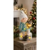 Kép 2/2 - Figura MagicHome, karácsonyi, fiú ülő zsámolyon bagollyal, 1 LED, polirezin, 10,5x10,5x19,5 cm