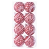 Kép 1/3 - Gömbök MagicHome Karácsony, 8 db, 6 cm, piros fehér ornamentikával, csillámokkal, karácsonyfára