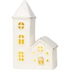Kép 1/2 - Dekoráció MagicHome, Házikó templommal, LED, fehér, porcelán, 11,2x5,5x17,4 cm
