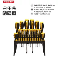 Lev Festa csavarhúzó készlet 18 részes, FL, PH, Torx, mágneses CrV