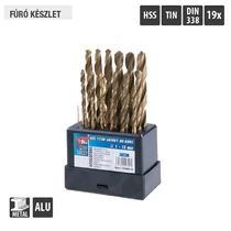 Lev fúrószár, fémcsigafúró készlet DIN 338 HSS 1,00- 10,00mm, 19 részes, TITAN- fém, Alu