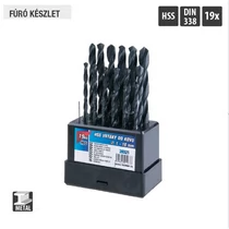 Lev fúrószár, fémcsigafúró készlet DIN 338 HSS 1,00- 10,00mm, 19 részes, hengerelt, fém