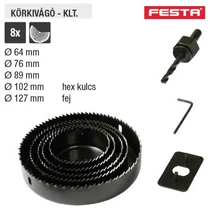 Lev Festa körkivágó készlet 8 részes 64/73/89/102/127mm, hex kulcs, fej, fához 2,5cm magas (A/3)