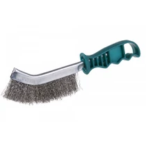 Lev kézi drótkefe,270mm  műanyag nyél, íves, hullámos, inox, rozsdamentes acél, zöld 