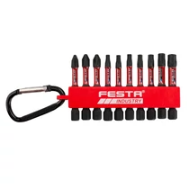 Lev Torziós bitkészlet FESTA INDUSTRY PH-PZ-TORX S2 1/4" 50 mm 10 db-os készlet, karabíneres műanyag tokban