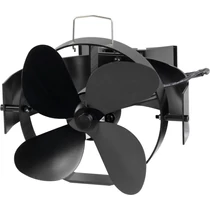 Ventilátor Strend Pro, kandalló, füstcsőre rögzíthető és mágneses, hővel működő, 4 lapátos, fekete