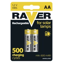 Akkumulátor RAVER SOLAR HR6, újratölthető akkumulátor, 600 mAh, 2 db-os csomag, AA ceruzaelem