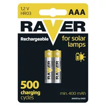 Akkumulátor RAVER SOLAR HR03, újratölthető akkumulátor, 400 mAh, 2 db-os csomag, AAA ceruzaelem