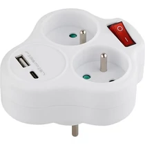 Elosztó Strend Pro, fehér, 2x 16 A, USB A+C, kapcsolóval