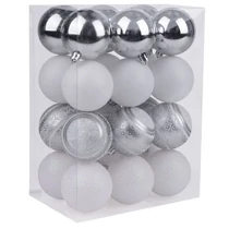 Gömbök MagicHome Karácsony, 24 db, fehér - ezüst, vegyes, karácsonyfára, 6 cm