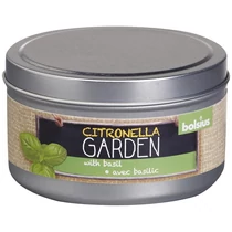 Gyertya Bolsius Jar Citronella, rovarriasztó, bazsalikom, fém dobozban