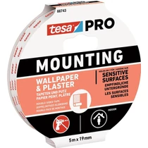 Szalag tesa® Mounting PRO, szerelő, tapétákhoz és vakolatokhoz, ragasztó, 19 mm, Hossz: 5 m