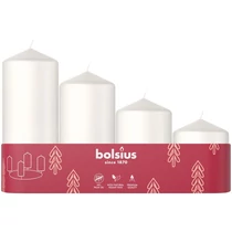 Gyertyák Bolsius Pillar Advent Karácsonyi, fehér, 60/80/100/120x48 mm, csomag 4 db