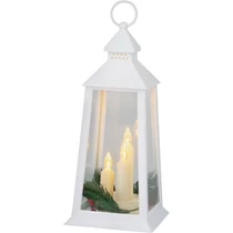 Lámpás MagicHome Karácsonyi, műanyag, fehér, 3xLED sárga, 14x14x35 cm, 3xAAA