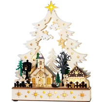 Dekoráció MagicHome Karácsony, falu, fa, 12xLED meleg fehér, 25x7.5x32 cm, 2xAA