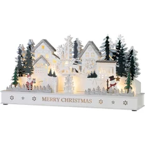 Dekoráció MagicHome Karácsony, falu, fa, 15xLED meleg fehér, 45x15x22.7 cm, 2xAA