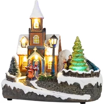 Dekoráció MagicHome Karácsony, templom, műanyag, 1xLED meleg fehér, 21x14.5x20.8 cm, 3xAA