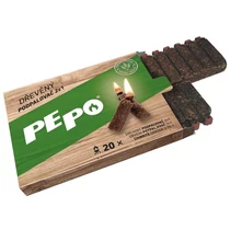 Gyújtós PE-PO®, 2 az 1-ben, fa, 20 db, gyufával és dörzsfelülettel, grillhez, kályhához, kandallóhoz