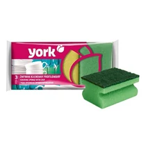 Szivacs York 031010, konyhai edénymosó szivacs, ergonomikus, 9x7x4,3 cm, 3 db-os csomag