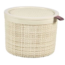 Kosár Curver® JUTE ROUND, 2 literes, bézs, fedéllel, 17x13 cm
