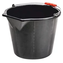 Vödör ReCycled® STRONG, 15 literes, építőipari, kiöntővel, extra erős, műanyag fogantyú, fekete