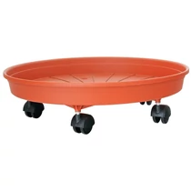 Alátét ICS MARGHERITA, virágcseréphez, 25 cm, kerek, görgős kocsi, terrakotta színű, műanyag