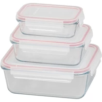Doboz MagicHome, készlet 3 db, üveg, téglalap alakú, fedéllel, 400/900/1900 ml