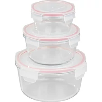 Doboz MagicHome, 3 darabos készlet, üveg, kerek, fedéllel, 370/800/1500 ml