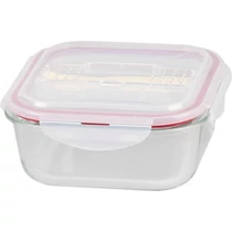 Doboz MagicHome, négyzet alakú, fedéllel, 1200 ml, evőeszközzel, Clip, üveg