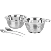 Saláta készlet MagicHome, 24 cm, 4 részes - tál, szűrő, 2x merőkanál, rozsdamentes acél