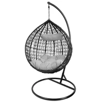 BORNEO fotel, max. 150 kg, PE rattan, szürke, hintázó, kerti, párnával és ülőpárnával