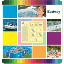 Bestway® 62091 készlet, medence és felfújható matracok javításához, 10 db, 65 x 65 mm