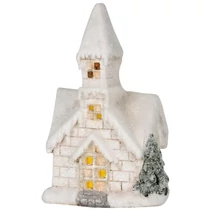 Dekoráció MagicHome Karácsony, templom, 3 LED sárga, kerámia, 2xAAA, beltéri, 17x11x27 cm