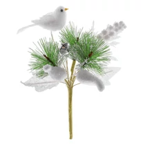 Ág MagicHome Karácsony, madárral, fehér, 18 cm