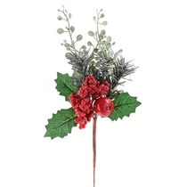 Ág MagicHome Karácsony, almával, piros, 26 cm