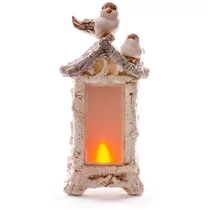Dísz MagicHome karácsonyi, Madarak a kandallón, 12 LED, 3xAAA, kerámia, 21x15x44 cm