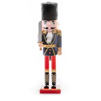 Figura MagicHome Karácsonyi Woodeco, 38cm, Diótörő báránybőr sapkával, fa