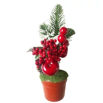 Dekoráció MagicHome Karácsony, Ágacskák cserépben, almával, 25cm, 2db