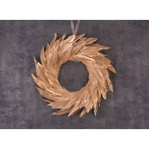 Koszorú MagicHome, karácsonyi, tollas, arany, függő, 35 cm