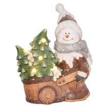 Dekoráció MagicHome Karácsony, hóember kocsival, 6 LED, 3xAA, kerámia, 35x24x43 cm