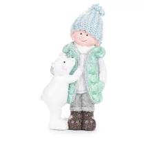 Figura MagicHome, karácsonyi, fiú mackóval, kerámia, 12,5x7x22 cm