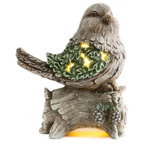 Dekoráció MagicHome Karácsony, cinege fatörzsön, 9 LED, 3xAAA, kerámia, 22x21,50x40 cm