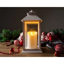Lámpás MagicHome Karácsonyi, LED meleg fehér, 3xAAA, műanyag, fehér, 14x14x33 cm, mozgó láng