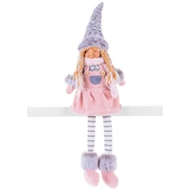 Figura MagicHome Karácsonyi, Kislány magas kalappal, szövet, rózsaszín-szürke, 17x12x54 cm