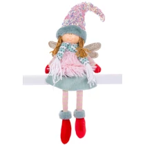 Figura MagicHome, karácsonyi, angyal piros cipővel és hosszú lábakkal, szövet, rózsaszín-zöld, 16x10